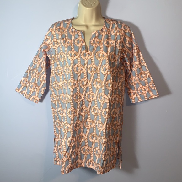 Gretchen Scott Designs Blue and Orange ropes print cotton tunic dress size 10/12 - Picture 1 of 6